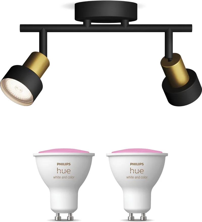 Conduit Opbouwspot - Wit en Gekleurd Licht - Plafondspot met 2 Lichtpunten - GU10 - Hue White and Color Ambiance by Philips Hue in Black, Gold – product photo