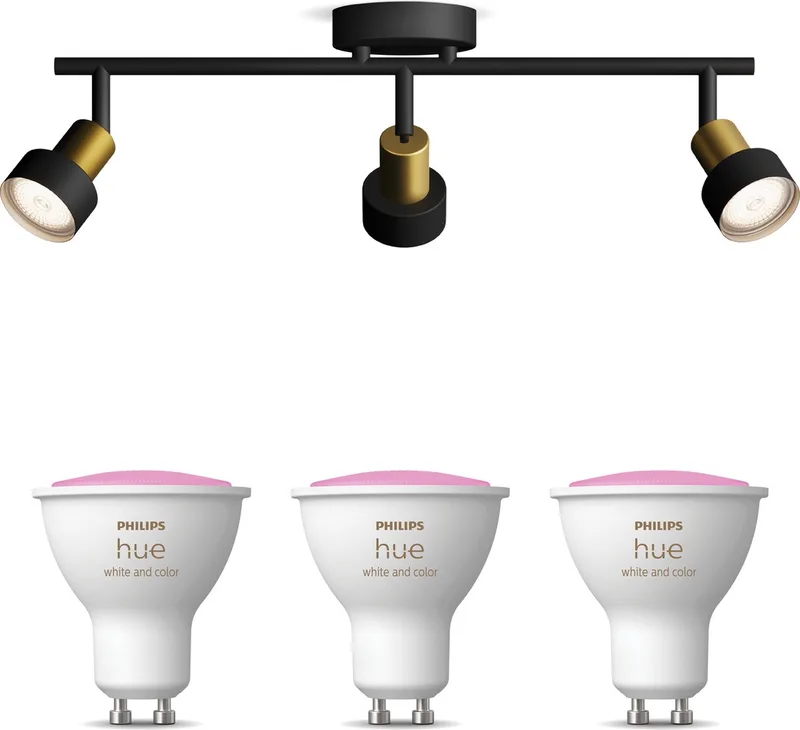 Conduit Opbouwspot - Wit en Gekleurd Licht - Plafondspot met 3 Lichtpunten - GU10 - Hue White and Color Ambiance by Philips Hue in Black, Gold – product photo