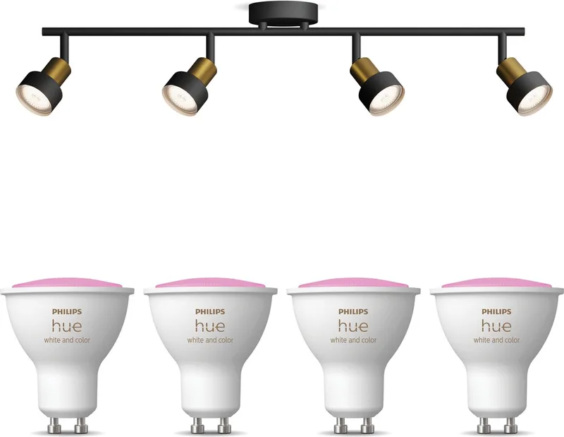 Conduit Opbouwspot - Wit en Gekleurd Licht - Plafondspot met 4 Lichtpunten - GU10 - Hue White and Color Ambiance by Philips Hue in Black, Gold – product photo