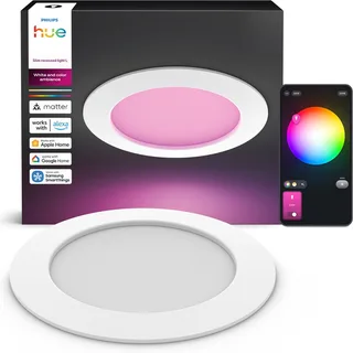 dunne LED inbouwspot - badkamerverlichting - GU10 fitting - bevat 1 inbouwspot - aanpasbaar wit en gekleurd licht - wit - IP44: spatwaterdicht - Ø: 170mm - slimme verlichting de Philips Hue en Blanc – photo produit 1 sur 2