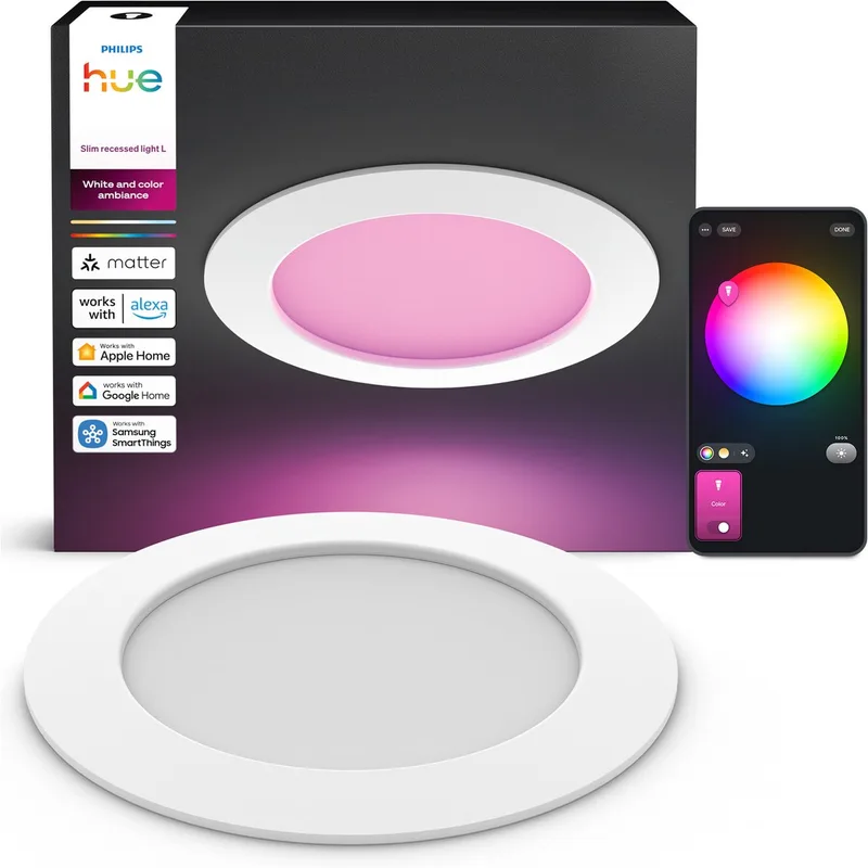dunne LED inbouwspot - badkamerverlichting - GU10 fitting - bevat 1 inbouwspot - aanpasbaar wit en gekleurd licht - wit - IP44: spatwaterdicht - Ø: 170mm - slimme verlichting de Philips Hue en Blanc – photo produit 1 sur 2