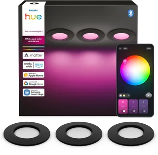 dunne LED inbouwspot - badkamerverlichting - GU10 fitting - bevat 3 inbouwspots - aanpasbaar wit en gekleurd licht - IP44: spatwaterdicht - Ø: 90mm - slimme verlichting de Philips Hue en Noir – photo produit 1 sur 2