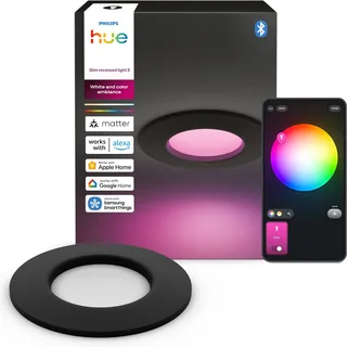dunne LED inbouwspot - badkamerverlichting - GU10 fitting - bevat 1 inbouwspot - aanpasbaar wit en gekleurd licht - IP44: spatwaterdicht - Ø: 90mm - slimme verlichting fra Philips Hue i Sort – produktbillede 1 af 2