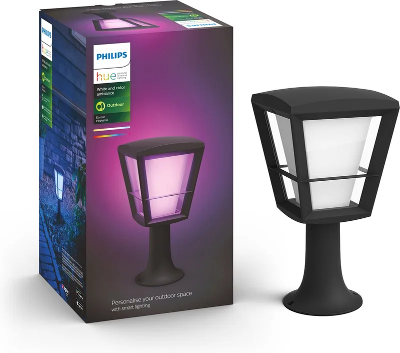 Econic sokkellamp - wit en gekleurd licht - laag de Philips Hue en Noir – photo produit