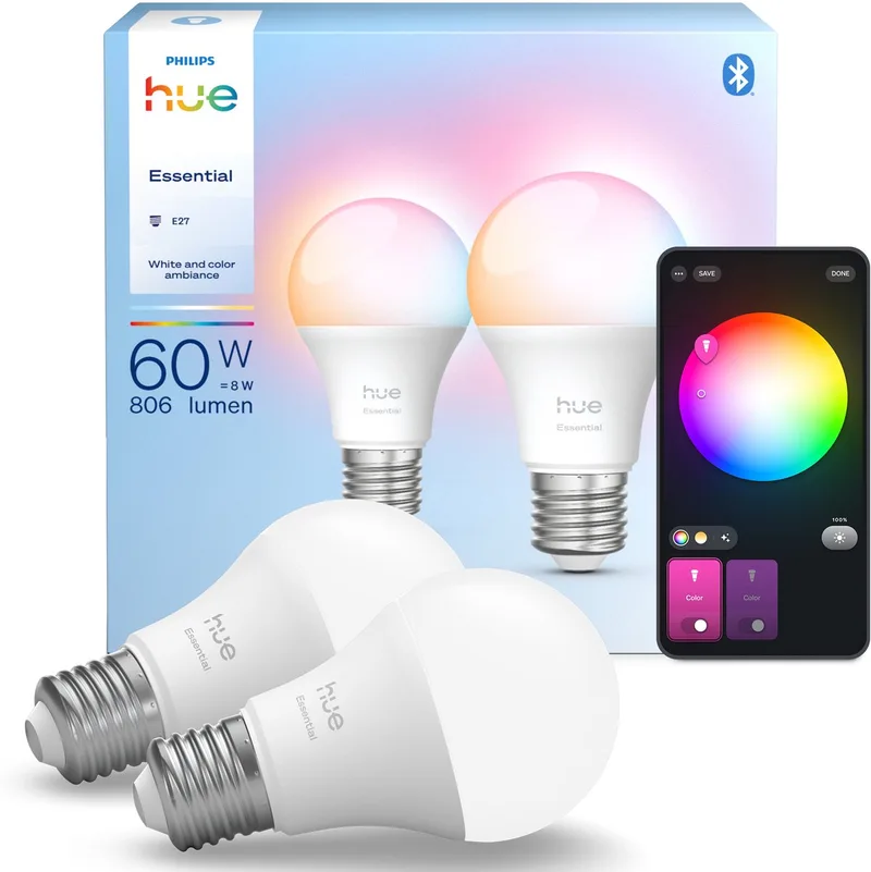 Essential Slimme A60 lamp - Wit en gekleurd licht - 2-pack by Philips Hue – product photo