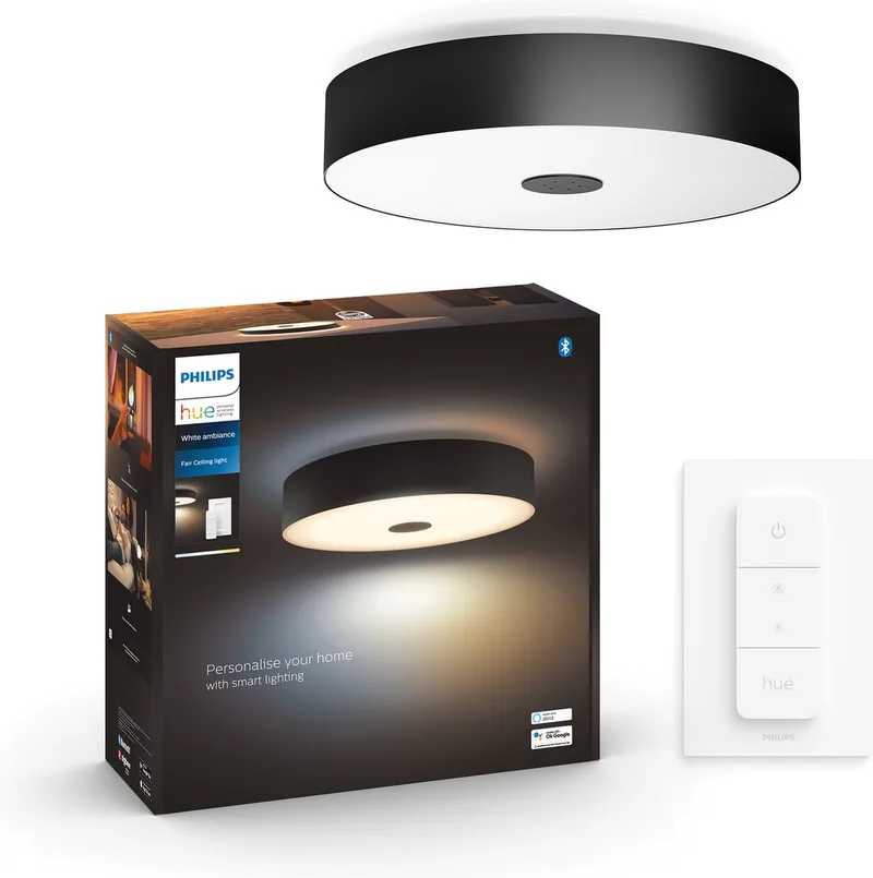 Fair plafondlamp - warm tot koelwit licht - 1 dimmer switch de Philips Hue en Noir – photo produit
