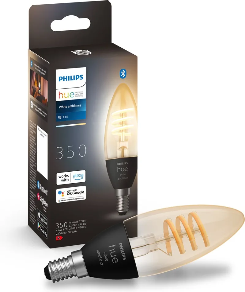 Filament - LED lamp - E14 fitting - bevat 1 lamp - aanpasbaar wit licht - kaarsvorm - vintage look - slimme verlichting by Philips Hue – product photo