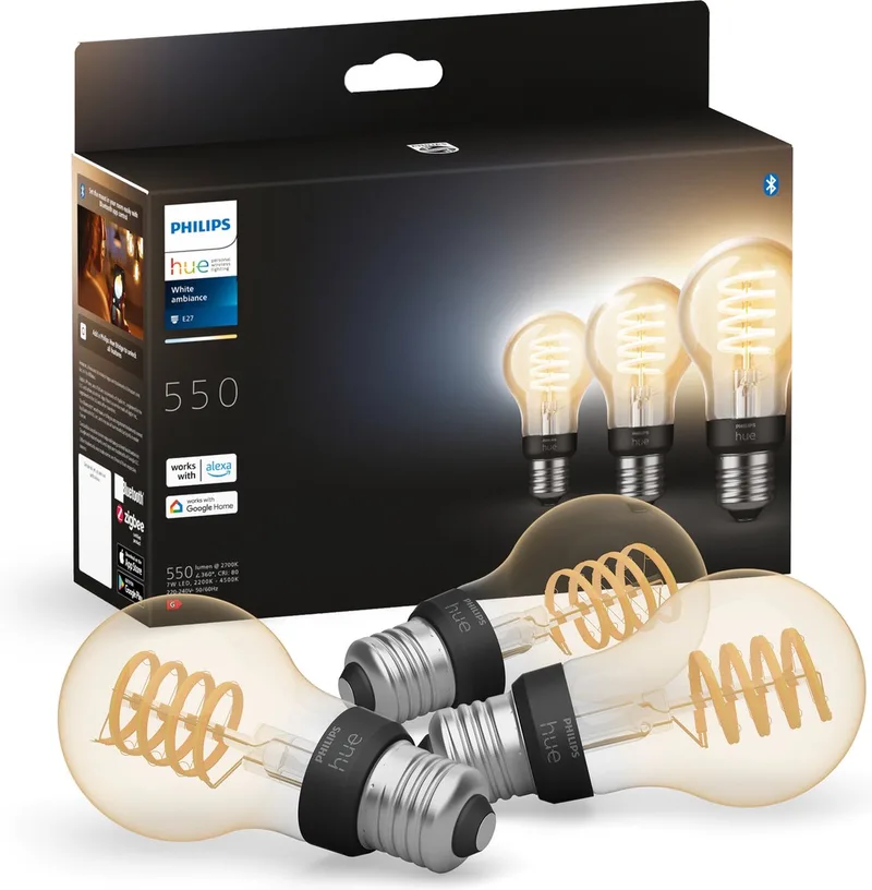 Filament - LED lamp - E27 fitting - bevat 1 lamp - aanpasbaar wit licht - standaard lampvorm - vintage look - slimme verlichting von Philips Hue – Produktfoto