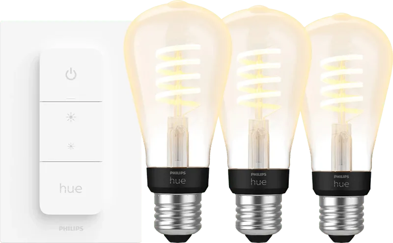 Filament White Ambiance Edison 3-pack + dimmer de Philips Hue – photo produit