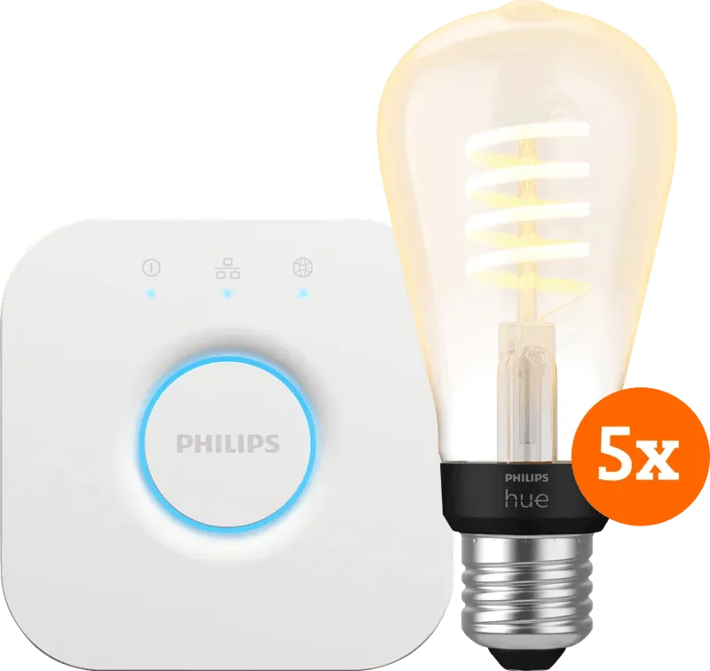 Filament White Ambiance Edison 5-Pack + Bridge de Philips Hue – photo produit