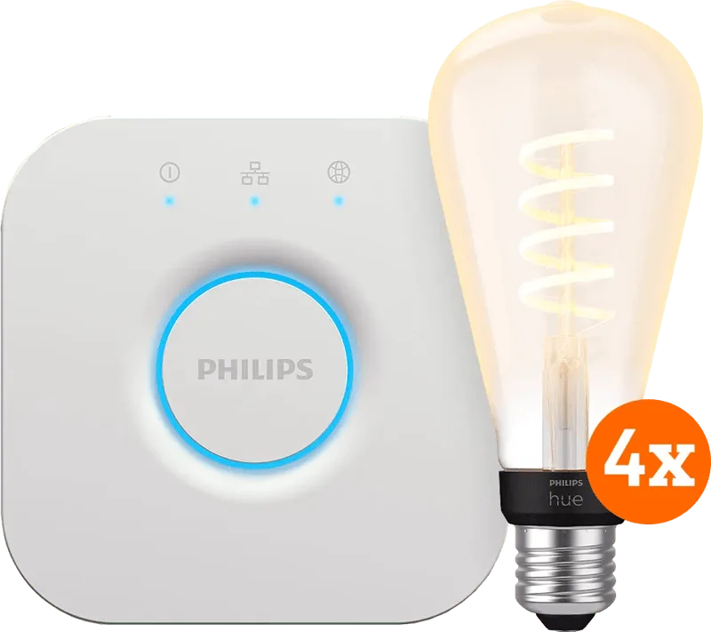 Filament White Ambiance Edison XL 4-Pack + Bridge de Philips Hue – photo produit