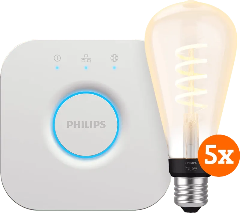 Filament White Ambiance Edison XL 5-Pack + Bridge de Philips Hue – photo produit