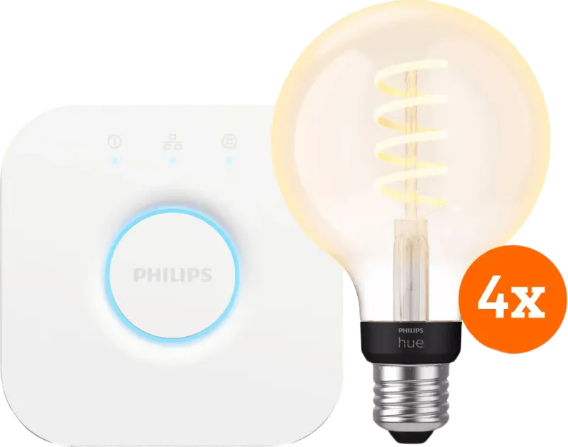 Filament White Ambiance Globe 4-Pack + Bridge de Philips Hue – photo produit
