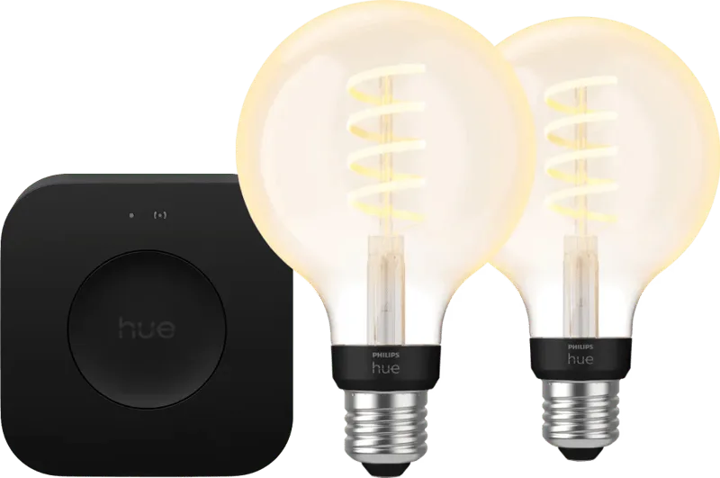 Filament White Ambiance Globe Duo pack + Bridge Pro de Philips Hue – photo produit