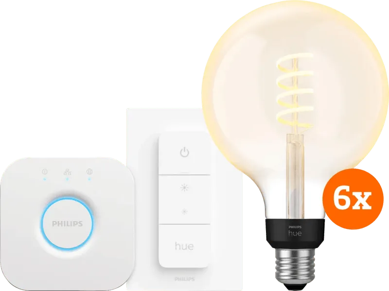 Filament White Ambiance Globe XL 6-Pack Startpakket van Philips Hue – productfoto