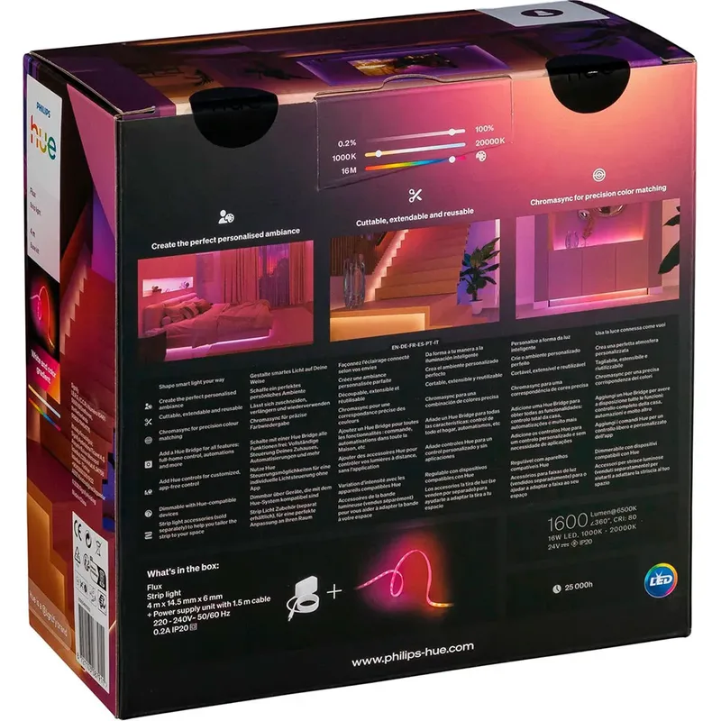 Flux LED strip 4 m, Chromasync™ - technologie. Gekleurd en helder, natuurlijk licht -1600 lumen de Philips Hue en Blanc – photo produit 2 sur 3