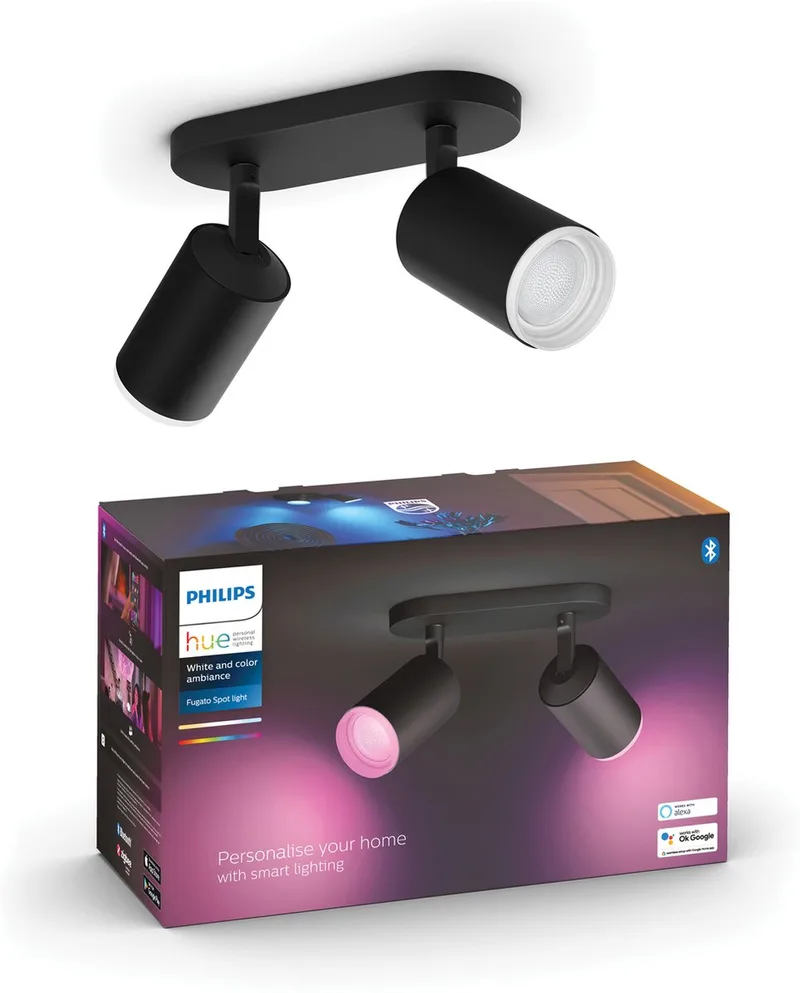 Fugato opbouwspot - wit en gekleurd licht - 2-spots von Philips Hue in Schwarz – Produktfoto