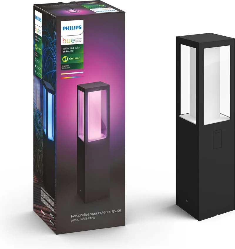 Impress sokkellamp - wit en gekleurd licht - laag von Philips Hue in Schwarz – Produktfoto