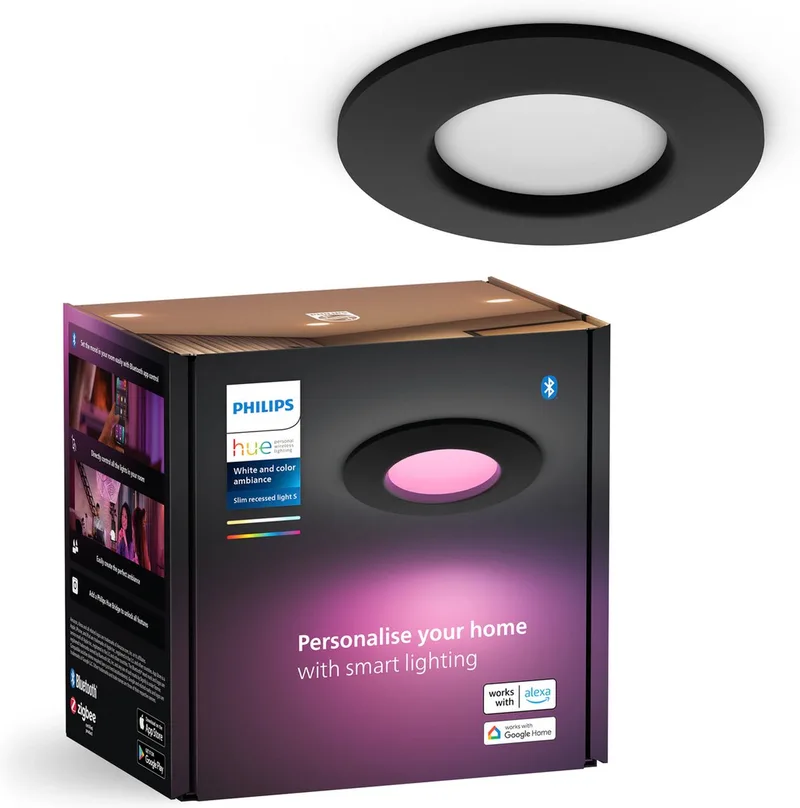 inbouwspot dun - wit en gekleurd licht - Ø90mm van Philips Hue in Zwart – productfoto