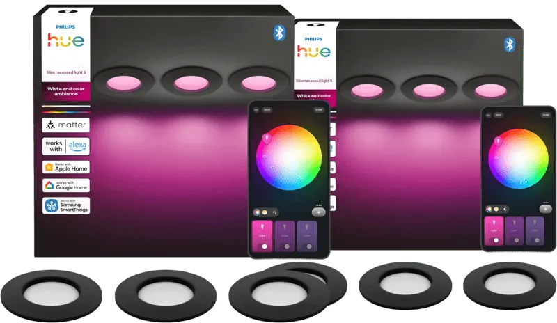 Inbouwspot Slim 6-Pack - White and Color - 90mm - Zwart van Philips Hue – productfoto