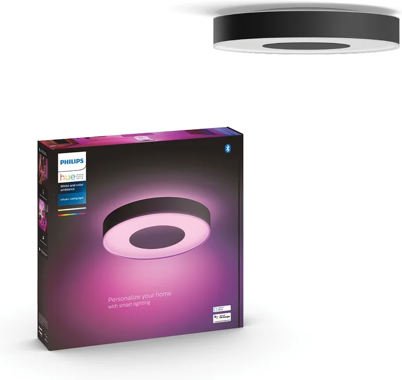 Infuse plafondlamp - wit en gekleurd licht - 42cm de Philips Hue en Noir – photo produit 1 sur 5