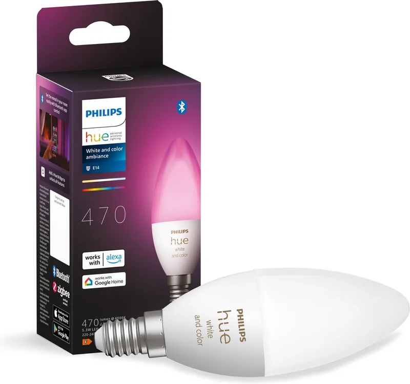 Kaarslamp Lichtbron E14 - wit en gekleurd licht - 5,2W - Bluetooth från Philips Hue – produktbild