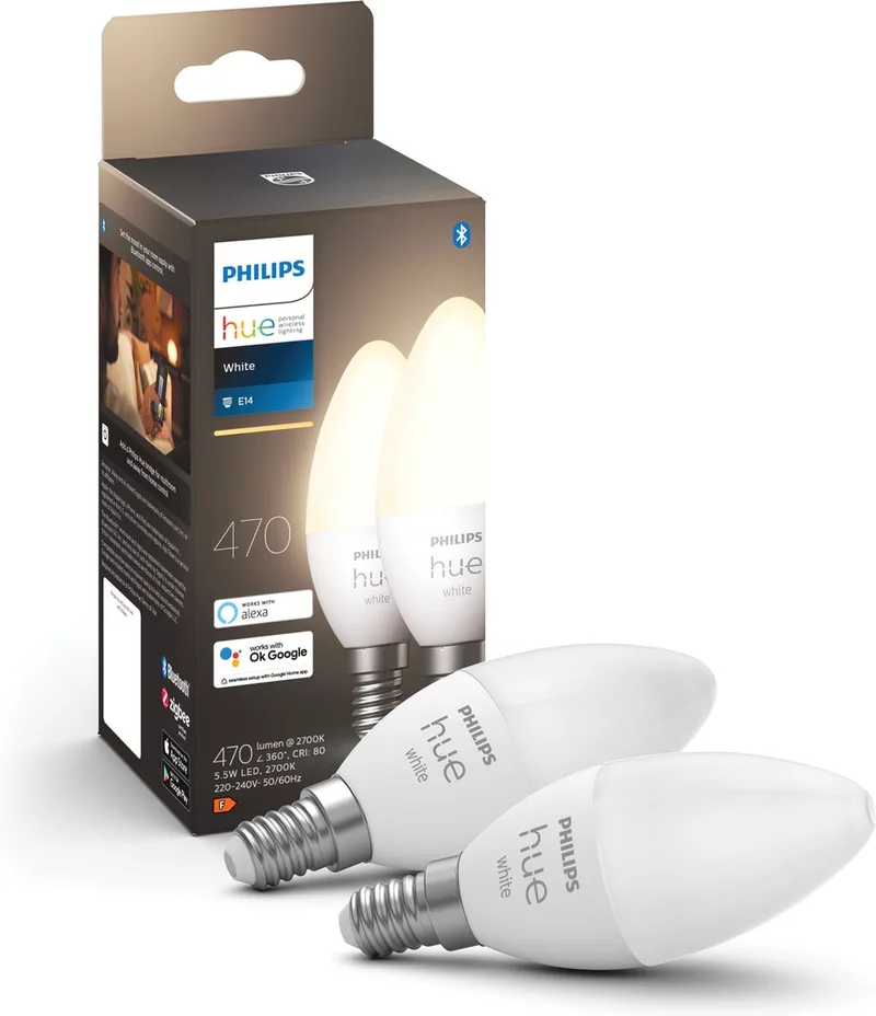 kaarslamp - warmwit licht - 2-pack - E14 by Philips Hue – product photo