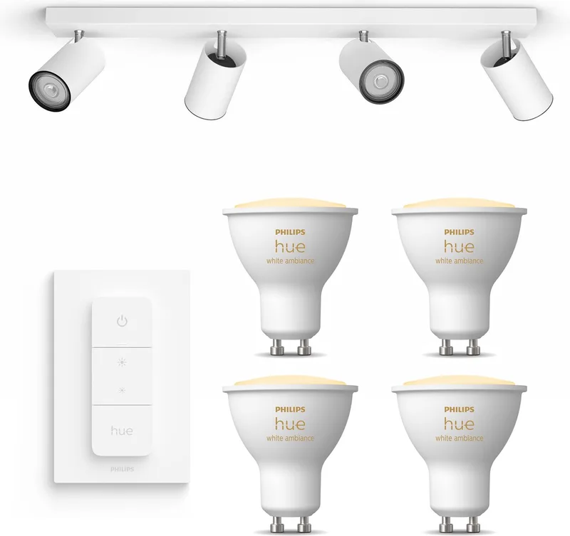 Kosipo Opbouwspot - Warm tot Koelwit Licht - Incl. Hue Dimmer Switch - Plafondspot met 4 Lichtpunten - GU10 - Hue White Ambiance by Philips Hue in White – product photo