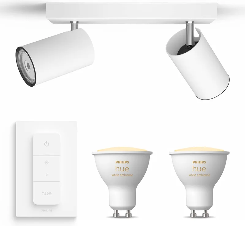 Kosipo Opbouwspot - Warm tot Koelwit Licht - Incl. Hue Dimmer Switch - Plafondspot met 2 Lichtpunten - GU10 - Hue White Ambiance by Philips Hue in White – product photo
