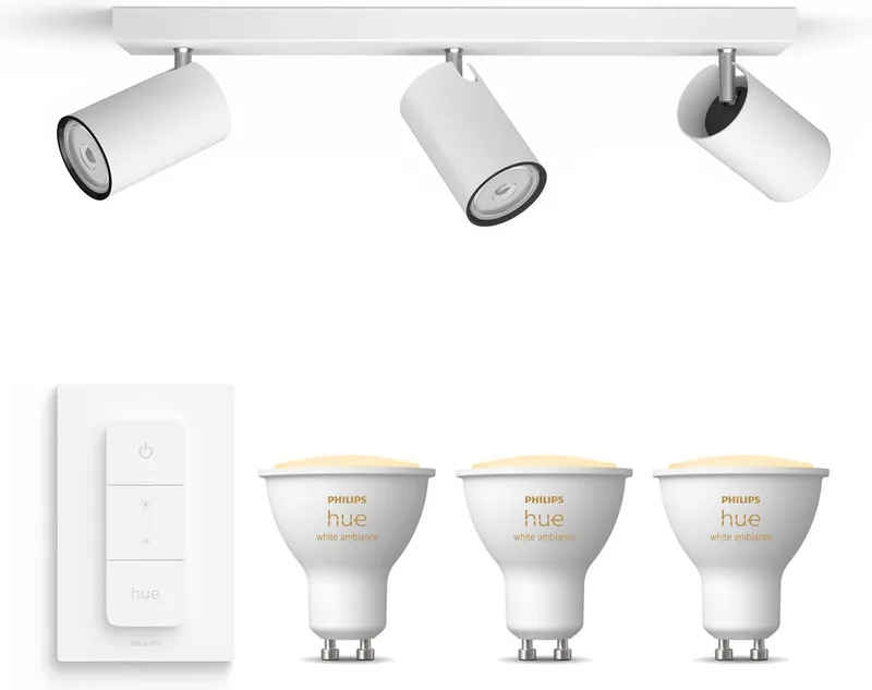 Kosipo Opbouwspot - Warm tot Koelwit Licht - Incl. Hue Dimmer Switch - Plafondspot met 3 Lichtpunten - GU10 - Hue White Ambiance by Philips Hue in White – product photo
