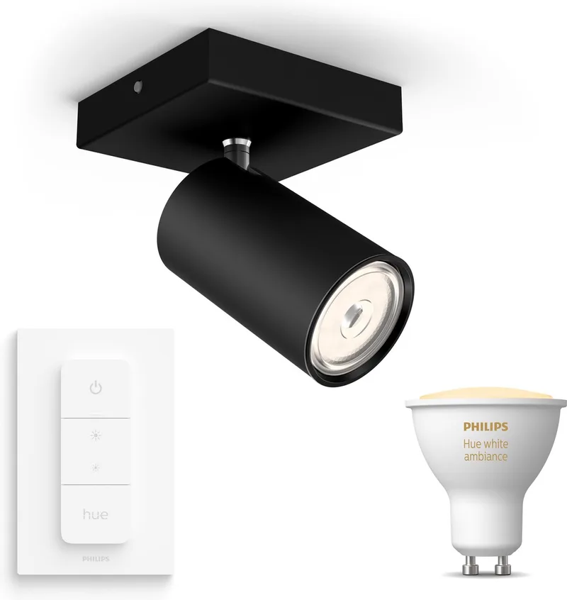 Kosipo Opbouwspot - Warm tot Koelwit Licht - Incl. Hue Dimmer Switch - Wandspot of Plafondspot met 1 Lichtpunt - GU10 - Hue White Ambiance från Philips Hue i Svart – produktbild