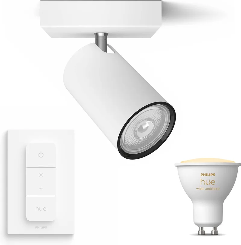 Kosipo Opbouwspot - Warm tot Koelwit Licht - Incl. Hue Dimmer Switch - Wandspot of Plafondspot met 1 Lichtpunt - GU10 - Hue White Ambiance by Philips Hue in White – product photo