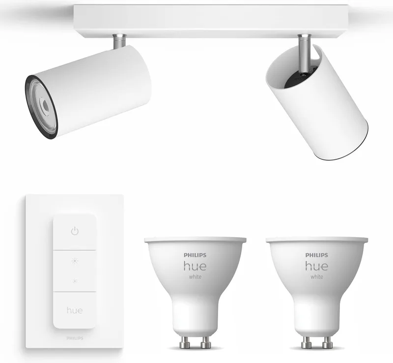 Kosipo Opbouwspot - Warmwit Licht - Incl. Hue Dimmer Switch - Plafondspot met 2 Lichtpunten - GU10 - Hue White från Philips Hue i Vit – produktbild