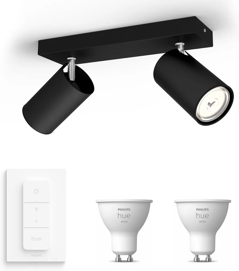 Kosipo Opbouwspot - Warmwit Licht - Incl. Hue Dimmer Switch - Plafondspot met 2 Lichtpunten - GU10 - Hue White by Philips Hue in Black – product photo