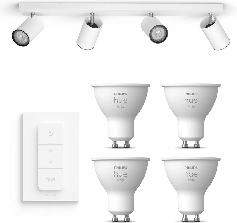 Kosipo Opbouwspot - Warmwit Licht - Incl. Hue Dimmer Switch - Plafondspot met 4 Lichtpunten - GU10 - Hue White by Philips Hue in White – product photo