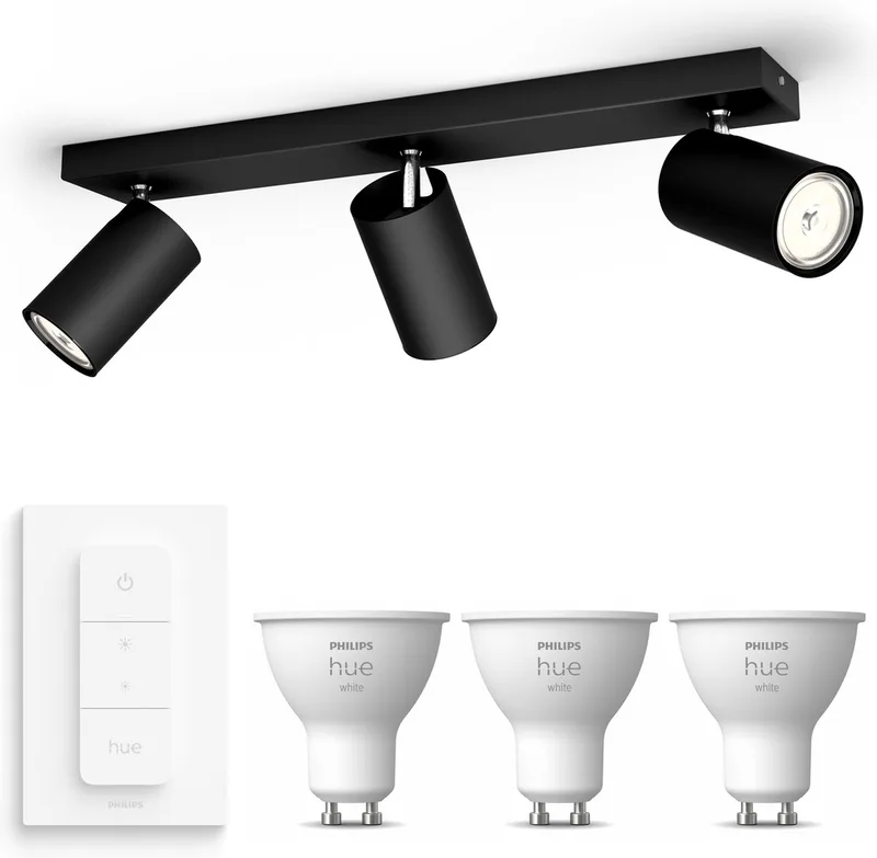 Kosipo Opbouwspot - Warmwit Licht - Incl. Hue Dimmer Switch - Plafondspot met 3 Lichtpunten - GU10 - Hue White by Philips Hue in Black – product photo