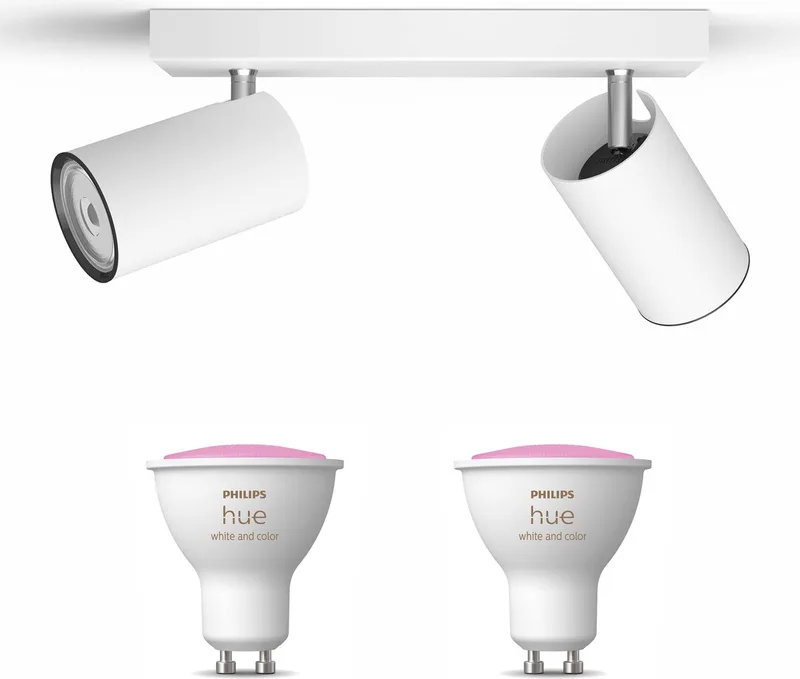 Kosipo Opbouwspot (Wit) - Wit en Gekleurd Licht - Plafondspot met 2 Lichtpunten - GU10 - Hue White and Color Ambiance by Philips Hue in White – product photo