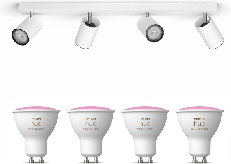Kosipo Opbouwspot (Wit) - Wit en Gekleurd Licht - Plafondspot met 4 Lichtpunten - GU10 - Hue White and Color Ambiance de Philips Hue en Blanc – photo produit