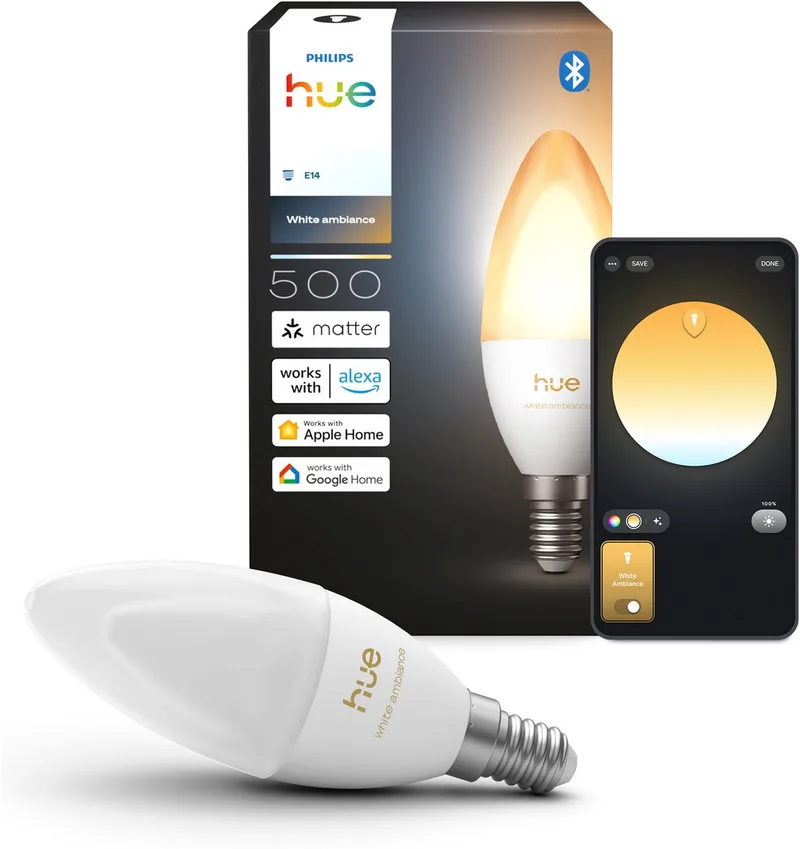 LED kaarslamp - E14 fitting - bevat 1 lamp - aanpasbaar wit licht - slimme verlichting från Philips Hue – produktbild 1 av 2