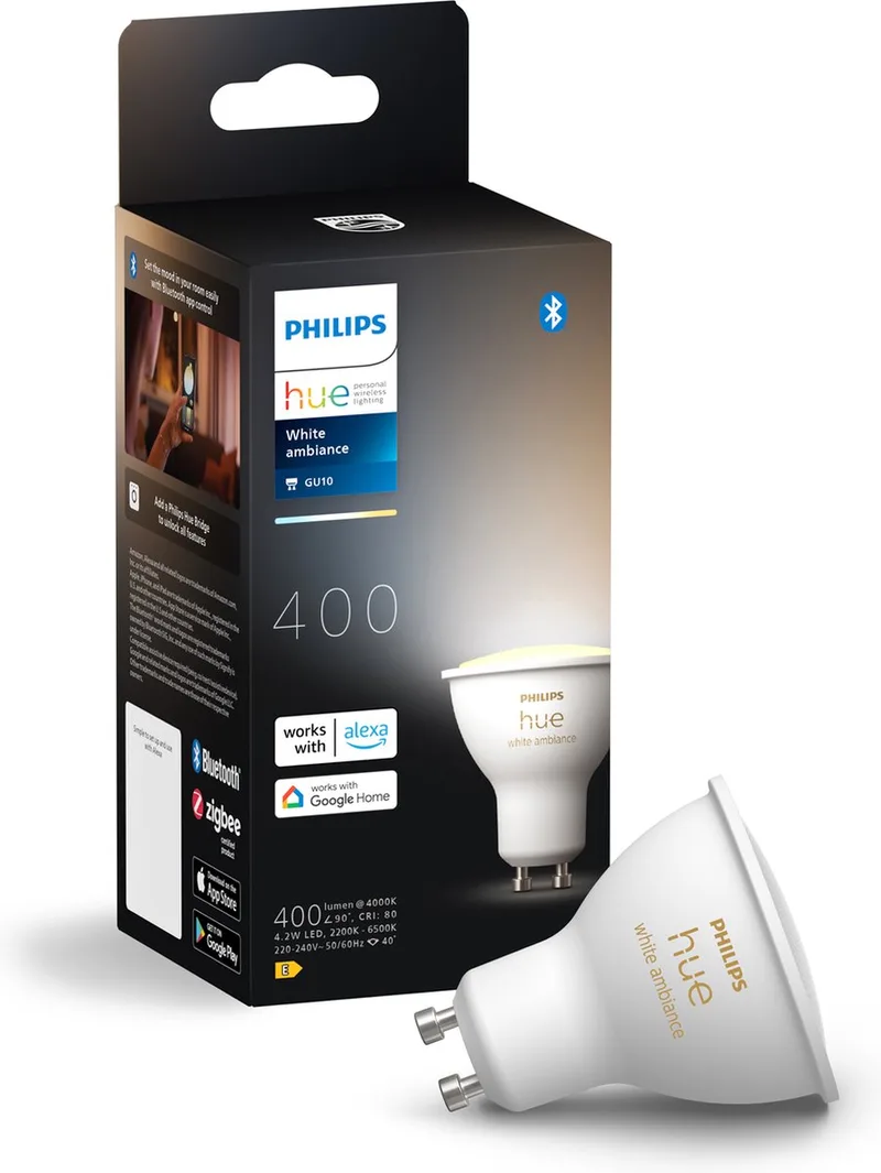 LED lamp - GU10 fitting - bevat 1 lamp - aanpasbaar wit licht - slimme verlichting de Philips Hue – photo produit