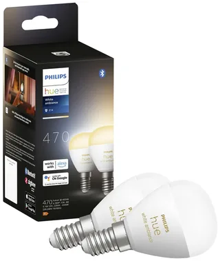 LED lamp - kogellamp - E14 fitting - bevat 2 lampen - aanpasbaar wit licht - slimme verlichting från Philips Hue – produktbild 3 av 3