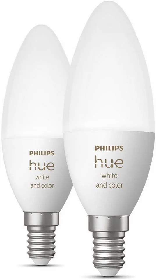 LED-Leuchtmittel White / White & Color Ambiance, Kerzenform 470lm, E14, 2 St., Farbwechsler by Philips Hue in White – product photo 3 of 5