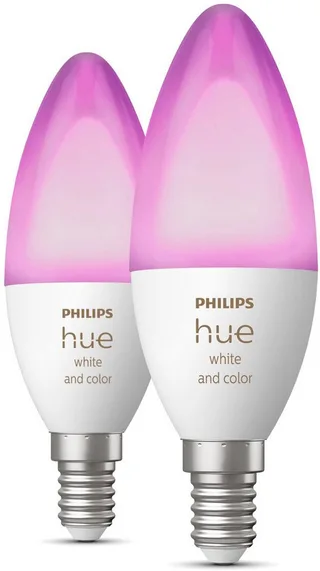LED-Leuchtmittel White / White & Color Ambiance, Kerzenform 470lm, E14, 2 St., Farbwechsler by Philips Hue in White – product photo 1 of 5