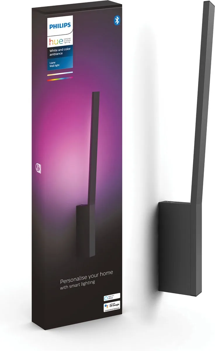 Liane wandlamp - wit en gekleurd licht fra Philips Hue i Sort – produktbillede