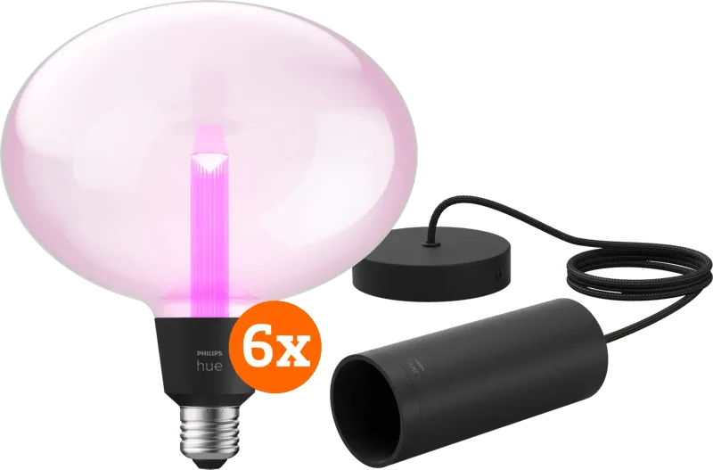 Lightguide Ellipse White and Color E27 6-pack + hanglampsnoer van Philips Hue – productfoto