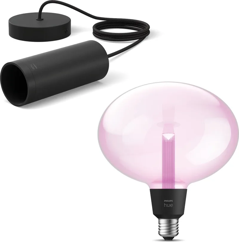 Lightguide Hanglamp - E27 - Wit en Gekleurd Licht - Incl. 1 Hue Lightguide Ellipse Lamp - Hue White and Color Ambiance van Philips Hue in Zwart – productfoto