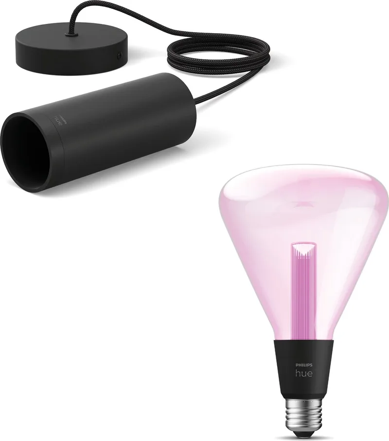 Lightguide Hanglamp - E27 - Wit en Gekleurd Licht - Incl. 1 Hue Lightguide Triangle Lamp - Hue White and Color Ambiance van Philips Hue in Zwart – productfoto