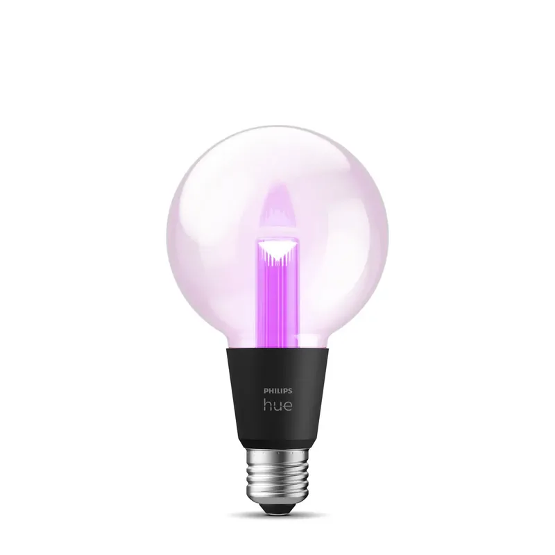 Lightguide LED lamp - E27 fitting - aanpasbaar wit en gekleurd licht - globe vorm - Ø 95mm - slimme verlichting från Philips Hue – produktbild 2 av 3