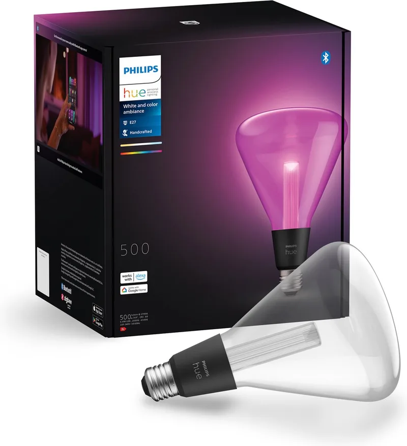 Lightguide LED lamp - E27 fitting - aanpasbaar wit en gekleurd licht - driehoeksvorm - Ø 125 mm - slimme verlichting fra Philips Hue – produktbillede