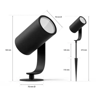 Lily tuinspot - wit en gekleurd licht - 1-spot - LowVolt - basis van Philips Hue in Zwart – productfoto 3 van 6
